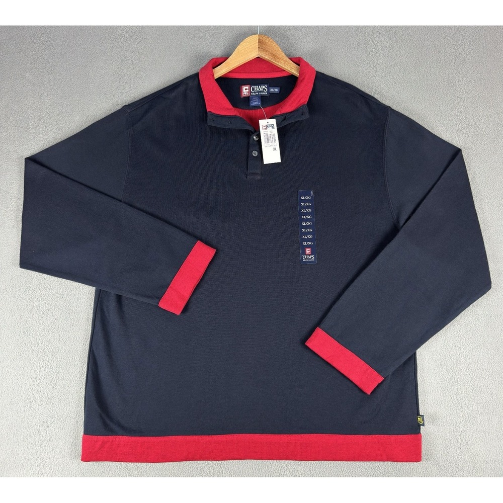 Chaps Ralph Lauren‎ Sweater Polo Mens XL Navy Blue Collard Y2K Prep New